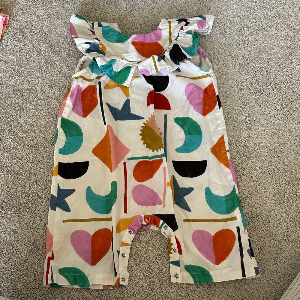 FARM Rio White Multicolor Geometric Ruffle Romper